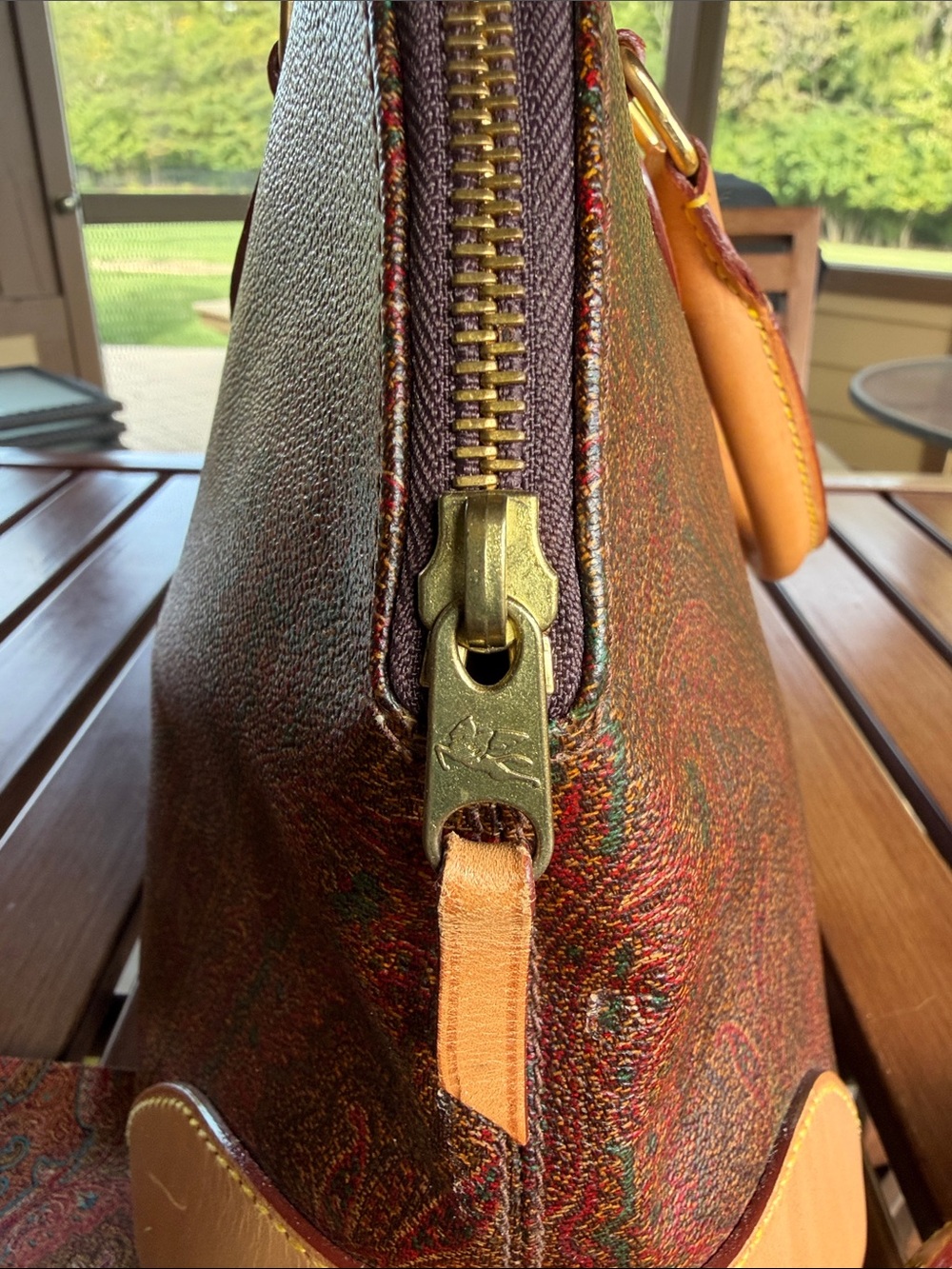 Beautiful Etro Paisley Dome Satchel with Tan Trim - Picture 3 of 10